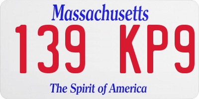MA license plate 139KP9