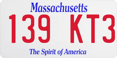 MA license plate 139KT3