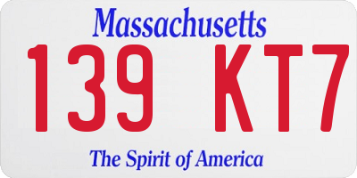 MA license plate 139KT7