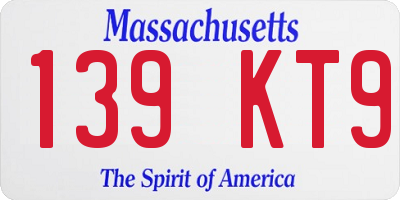 MA license plate 139KT9