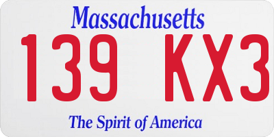 MA license plate 139KX3