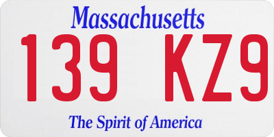 MA license plate 139KZ9