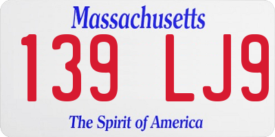 MA license plate 139LJ9