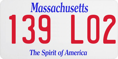 MA license plate 139LO2