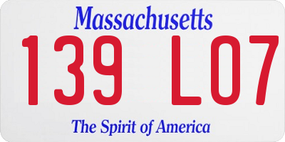 MA license plate 139LO7