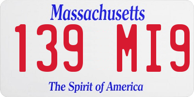 MA license plate 139MI9