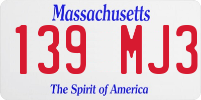 MA license plate 139MJ3