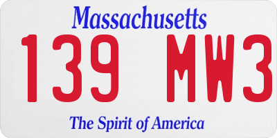 MA license plate 139MW3