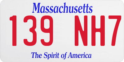 MA license plate 139NH7