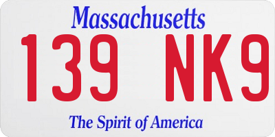 MA license plate 139NK9