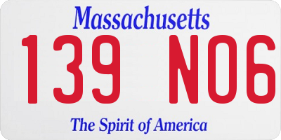 MA license plate 139NO6