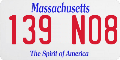 MA license plate 139NO8