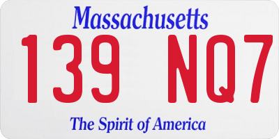 MA license plate 139NQ7