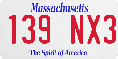 MA license plate 139NX3