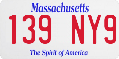 MA license plate 139NY9