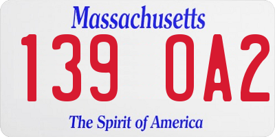 MA license plate 139OA2