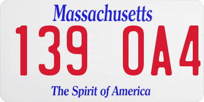 MA license plate 139OA4