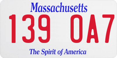 MA license plate 139OA7