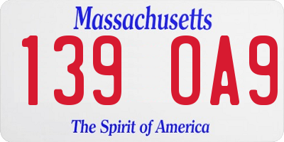 MA license plate 139OA9