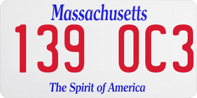 MA license plate 139OC3