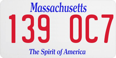 MA license plate 139OC7