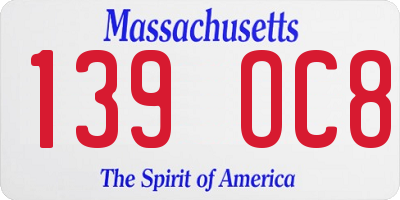 MA license plate 139OC8