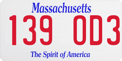MA license plate 139OD3