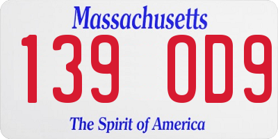 MA license plate 139OD9