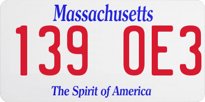 MA license plate 139OE3