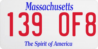 MA license plate 139OF8