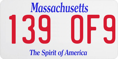 MA license plate 139OF9