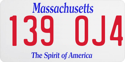 MA license plate 139OJ4