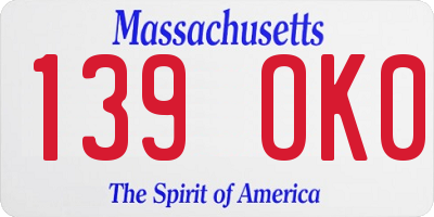 MA license plate 139OK0