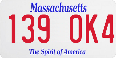 MA license plate 139OK4