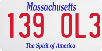 MA license plate 139OL3