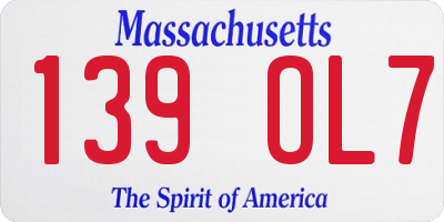 MA license plate 139OL7