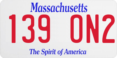 MA license plate 139ON2