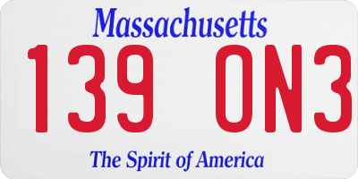 MA license plate 139ON3