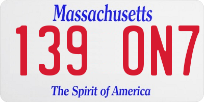 MA license plate 139ON7