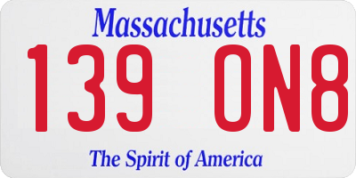 MA license plate 139ON8