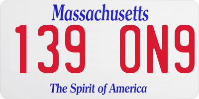 MA license plate 139ON9