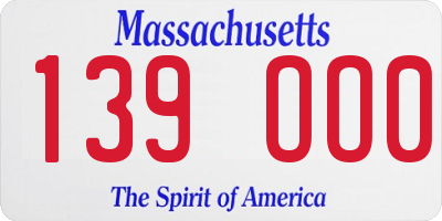 MA license plate 139OO0