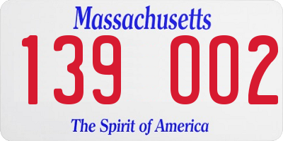 MA license plate 139OO2