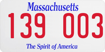 MA license plate 139OO3