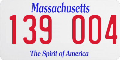 MA license plate 139OO4