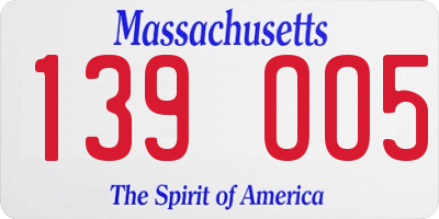 MA license plate 139OO5