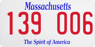 MA license plate 139OO6