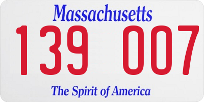 MA license plate 139OO7