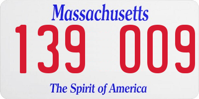 MA license plate 139OO9