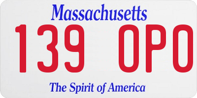 MA license plate 139OP0